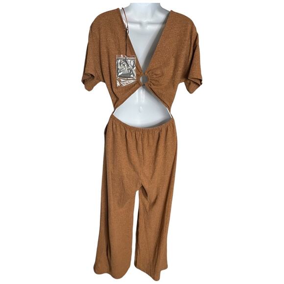 Le Lis Collection open back pants jumpsuit w/ pockets heather brown Medium NWT - Picture 2 of 7